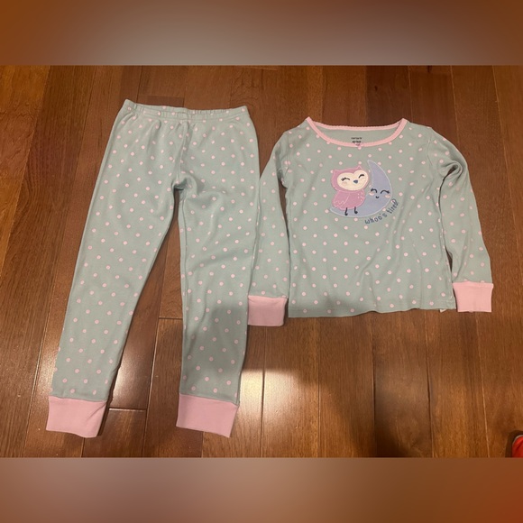 Kids Pajamas with Owl Design - Mint Green and Pink - Picture 1 of 4